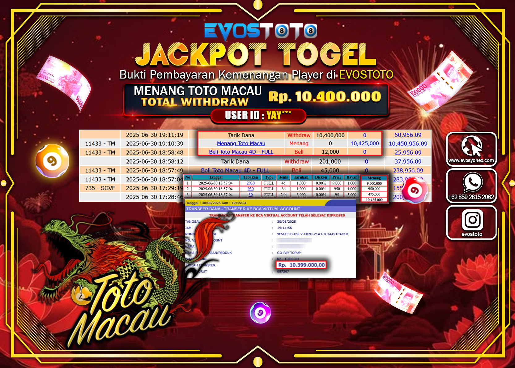 PEMBAYARAN JACKPOT TOGEL TOTO MACAU RP10.400.000 DI BAYAR LANGSUNG !