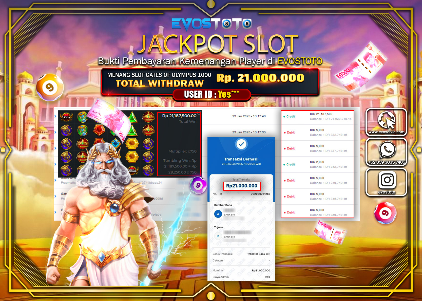 PEMBAYARAN JACKPOT SLOT GATES OF OLYMPUS 1000  Rp.21.000.000 DI BAYAR LANGSUNG !