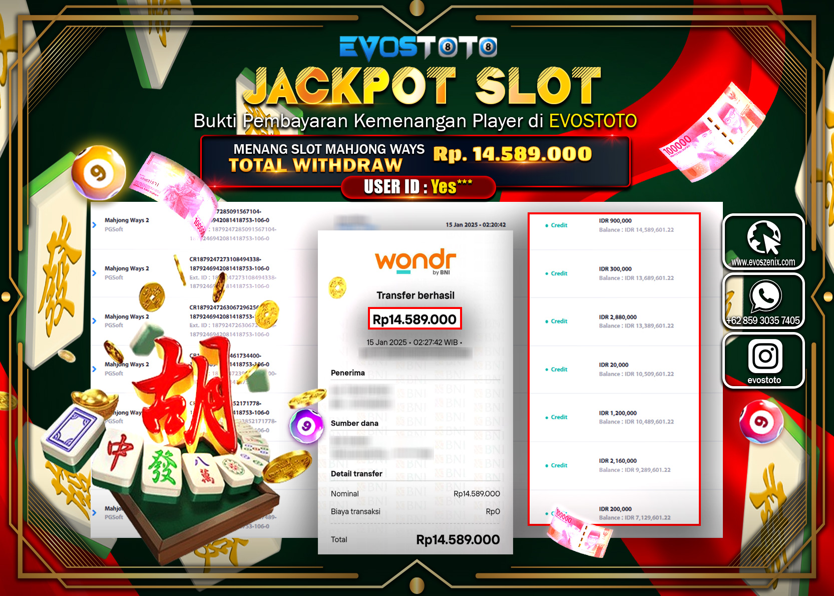 PEMBAYARAN JACKPOT SLOT MAHJJONG WAYS 2 Rp.14.589.000 DI BAYAR LANGSUNG !