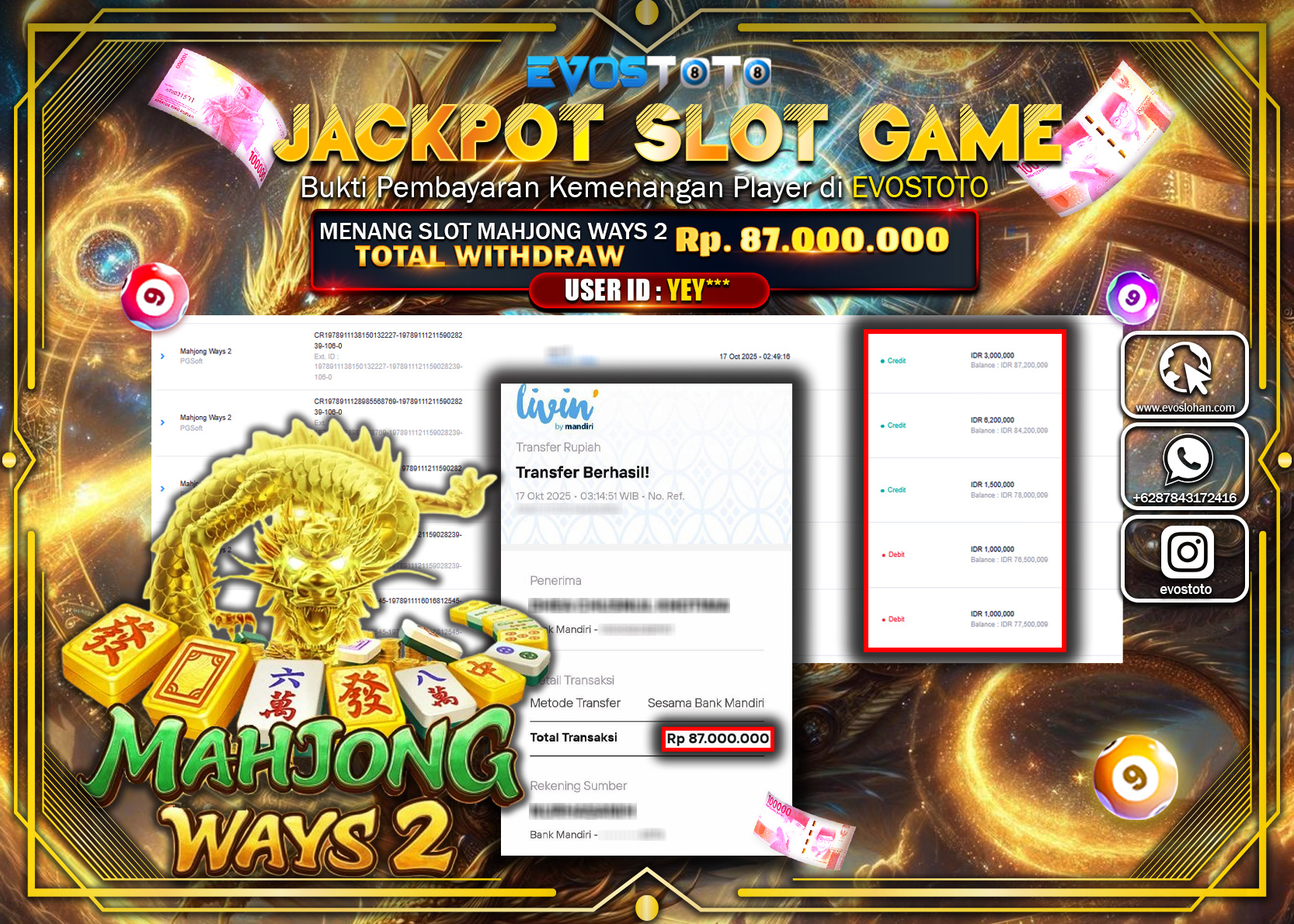 PEMBAYARAN JACKPOT SLOT MAHJONG WAYS 2 Rp87.000.000 DI BAYAR LANGSUNG !
