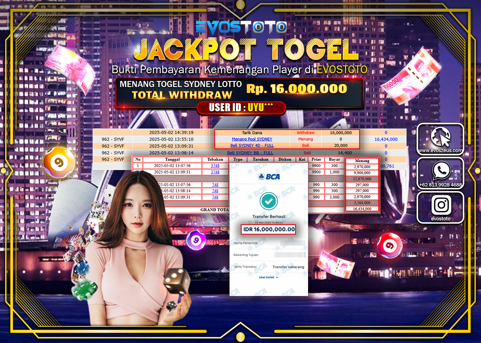 PEMBAYARAN JACKPOT TOGEL SIDNEY LOTTO Rp.16.000.000 DI BAYAR LANGSUNG !