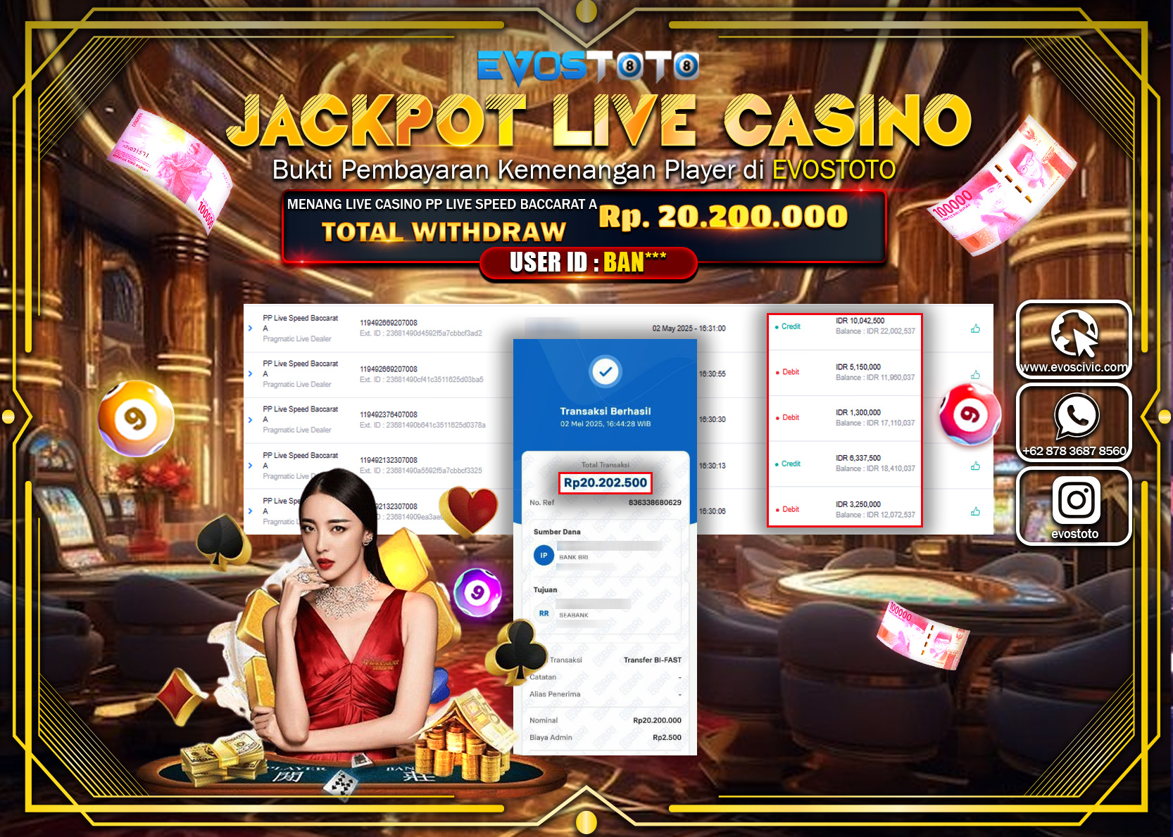 PEMBAYARAN JACKPOT LIVE CASINO PP LIVE SPEED BACCARAT A Rp.20.200.000 DI BAYAR LANGSUNG !