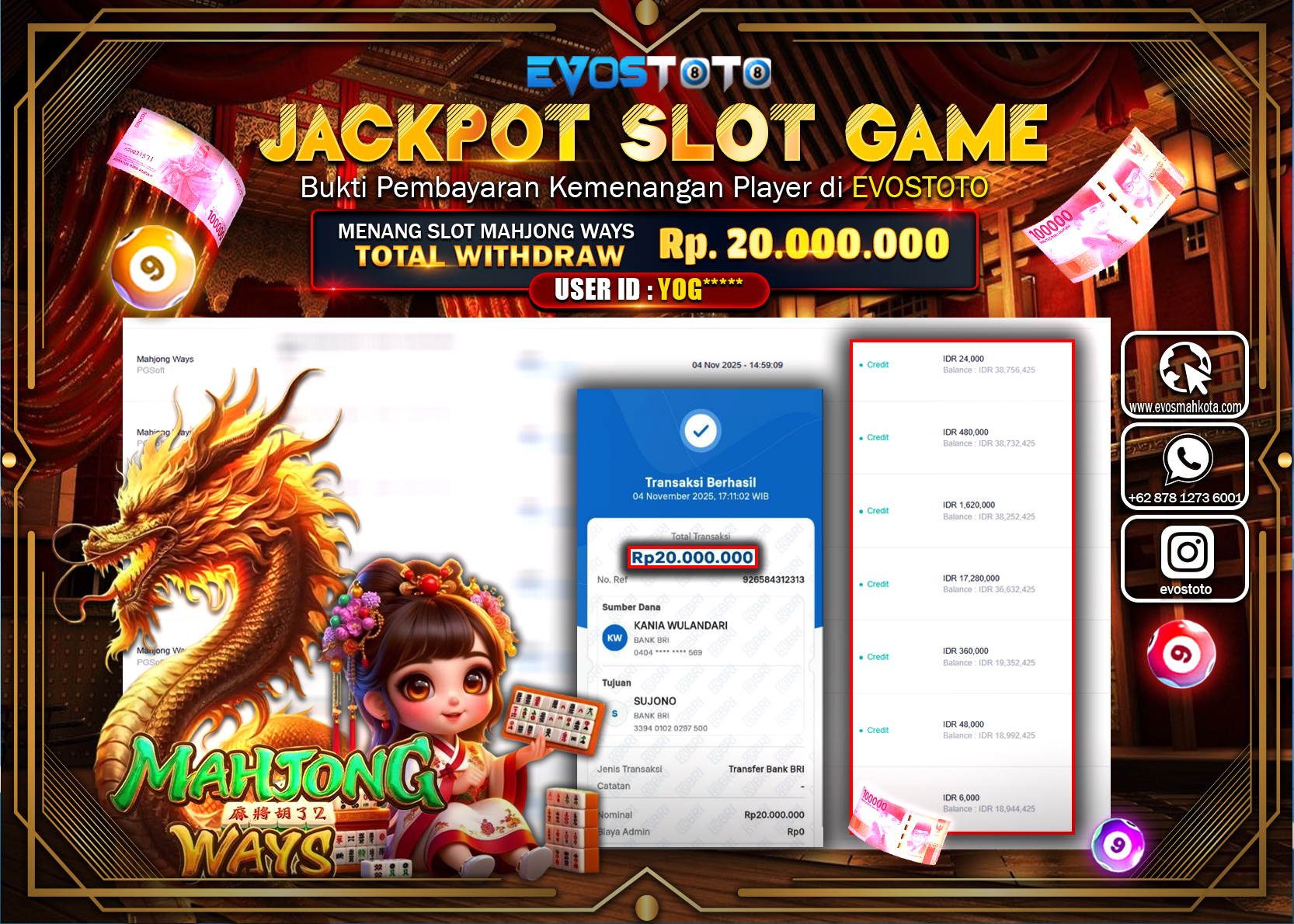 PEMBAYARAN JACKPOT SLOT MAHJONG WAYS Rp20.000.000 DI BAYAR LANGSUNG !
