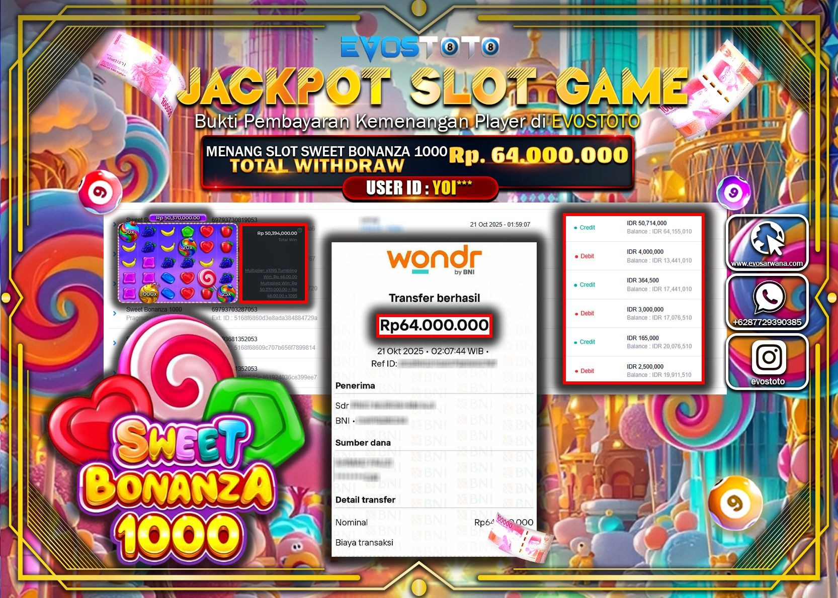 PEMBAYARAN JACKPOT SLOT SWEET BONANZA 1000 Rp64.000.000 DI BAYAR LANGSUNG !