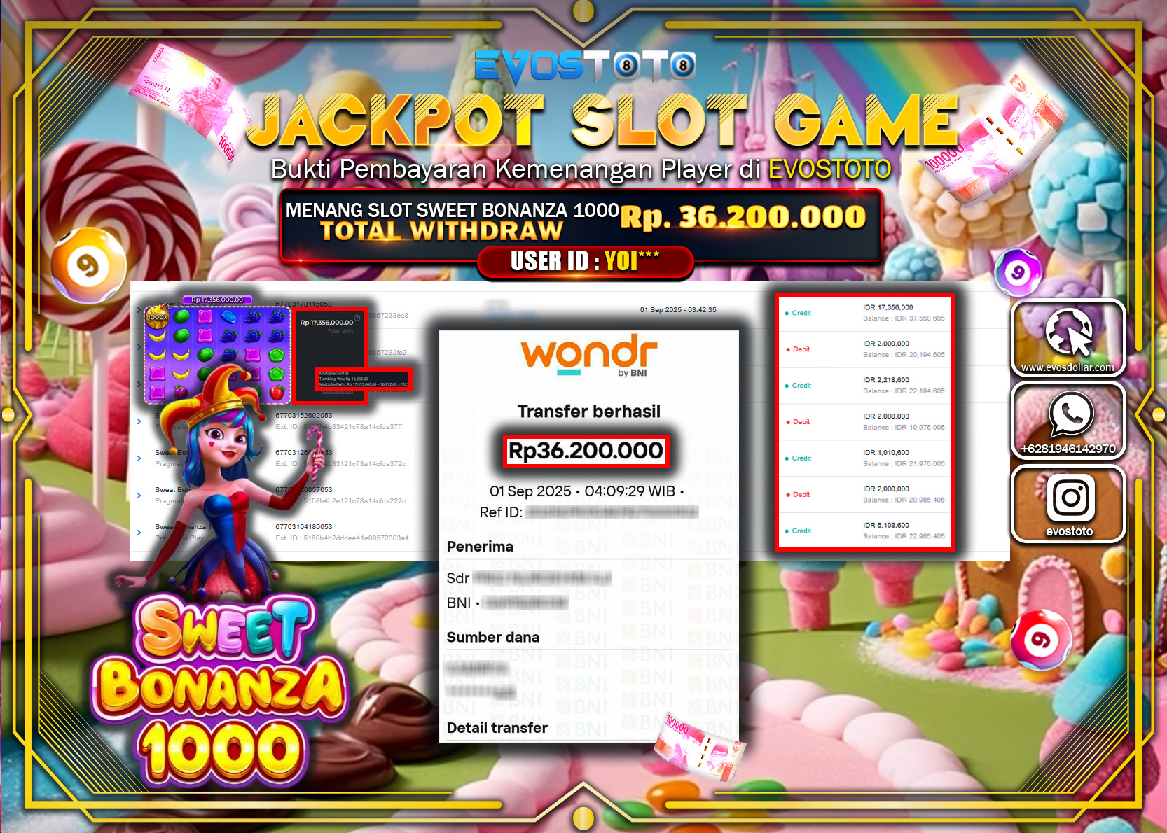 PEMBAYARAN JACKPOT SLOT SWEET BONANZA 1000 Rp36.200.000 DI BAYAR LANGSUNG !