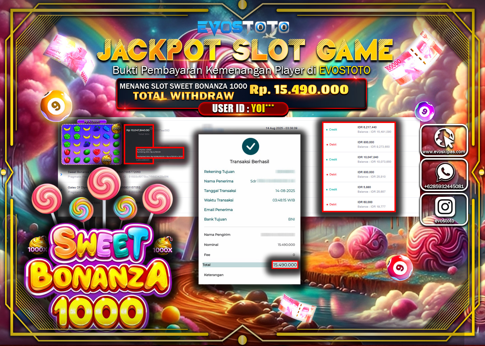 PEMBAYARAN JACKPOT SLOT SWEET BONANZA 1000 Rp15.490.000 DI BAYAR LANGSUNG !