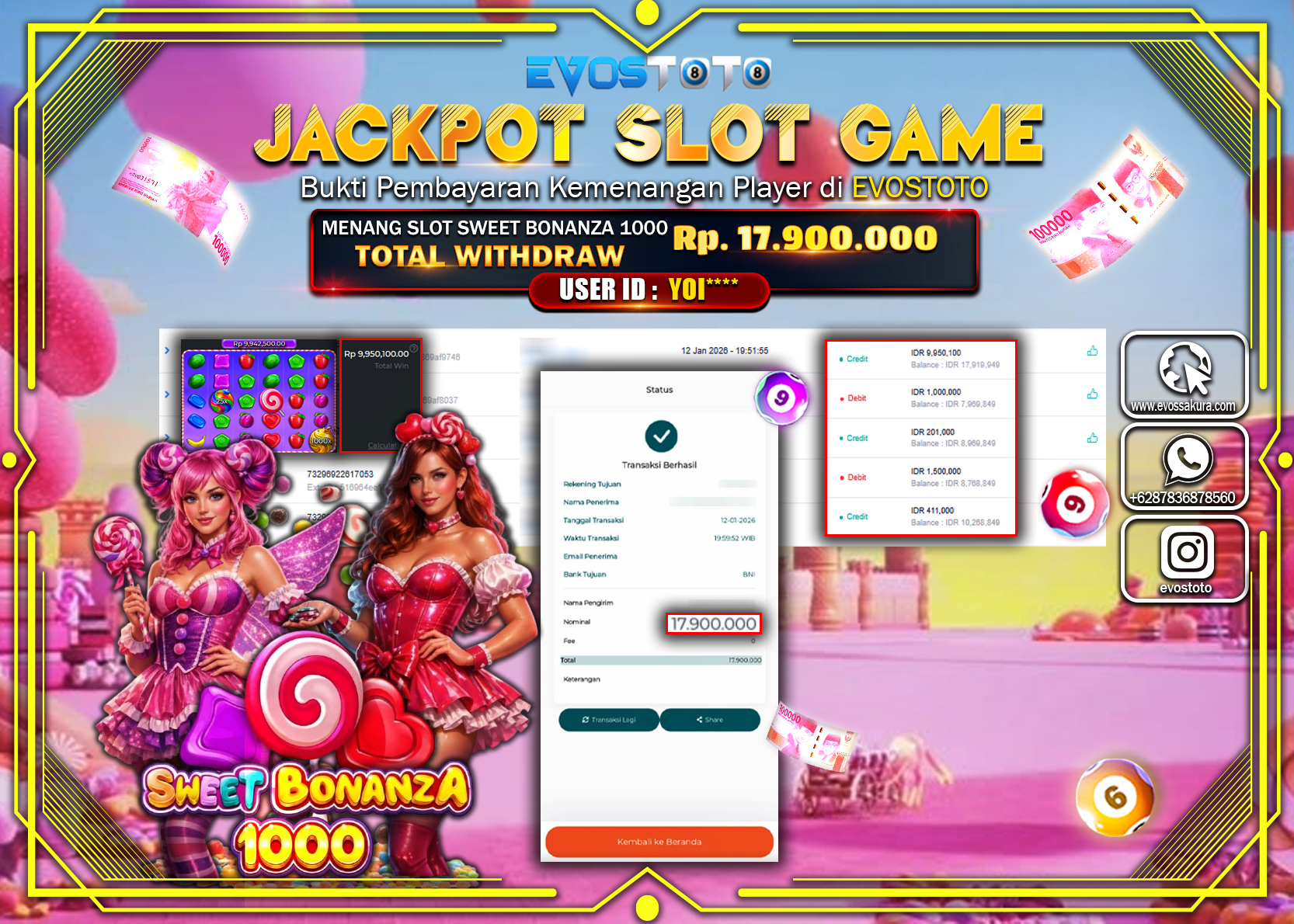 PEMBAYARAN JACKPOT SLOT SWEET BONANZA 1000 Rp.17.900.000 DI BAYAR LANGSUNG !