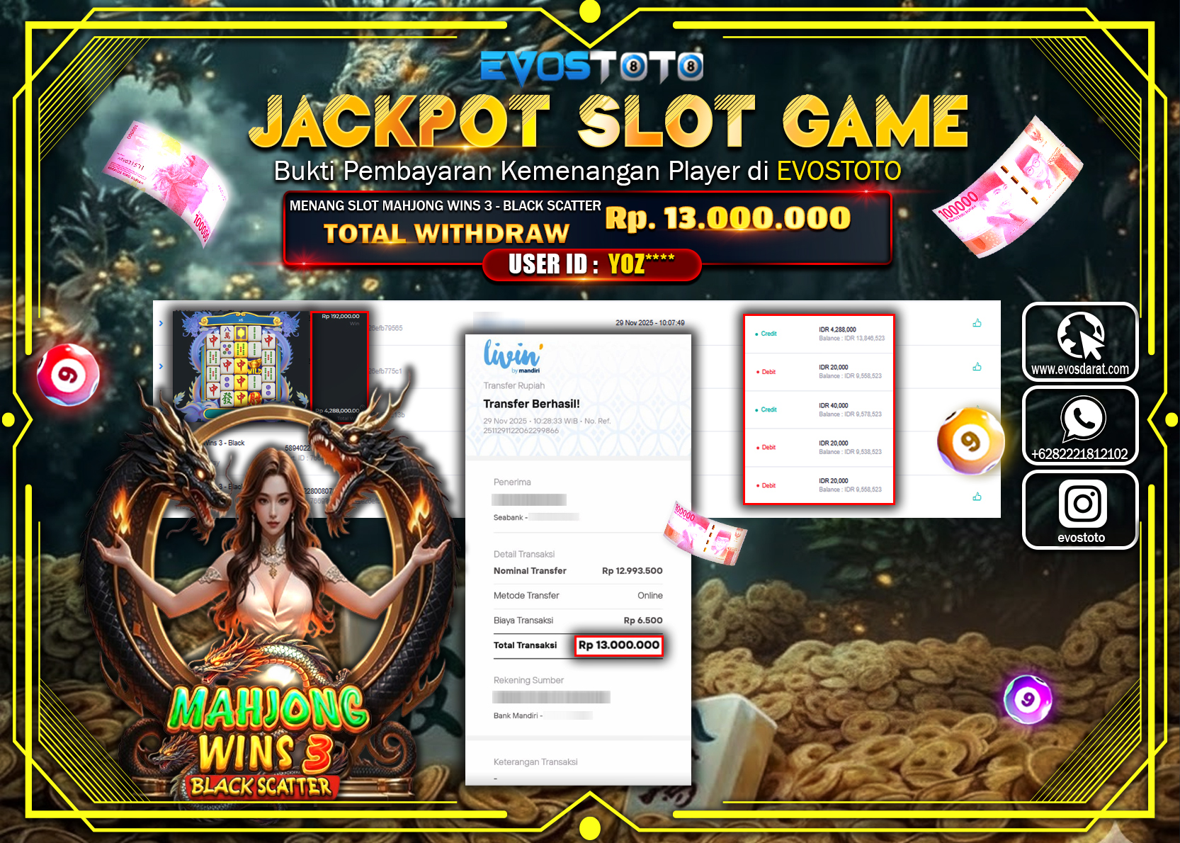 PEMBAYARAN JACKPOT SLOT MAHJONG WINS 3 - BLACK SCATTER Rp.13.000.000 DI BAYAR LANGSUNG !