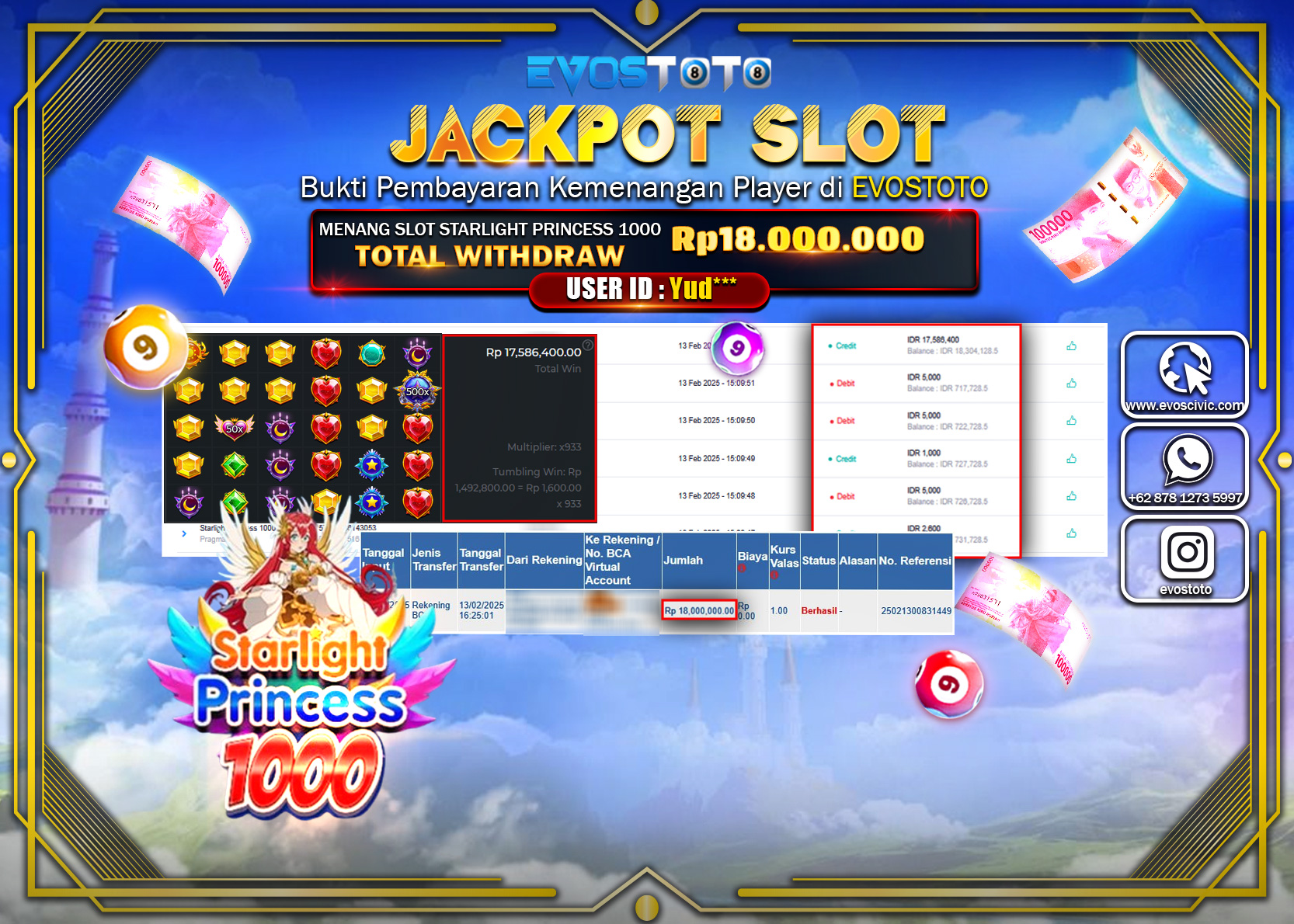 PEMBAYARAN JACKPOT SLOT STARLIGHT PRINCES 1000 Rp.18.000.000 DI BAYAR LANGSUNG !