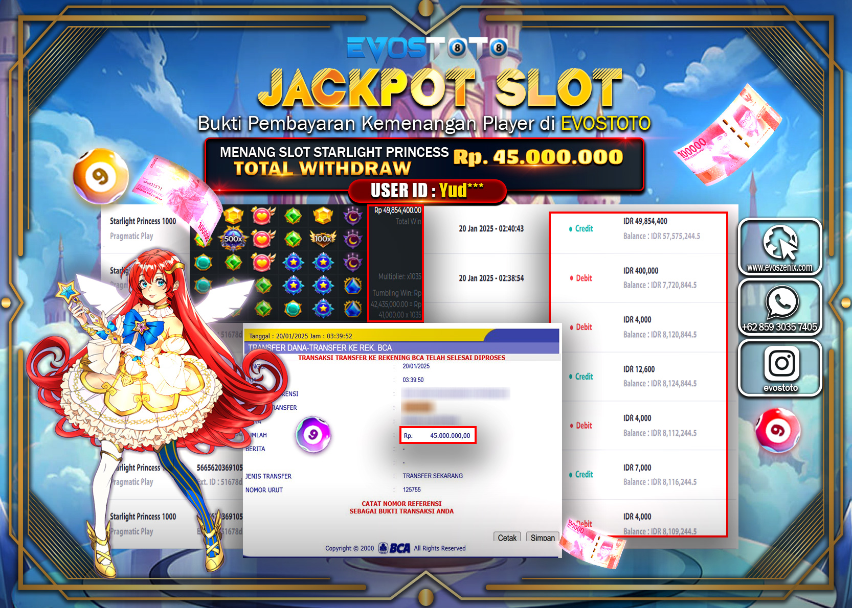 PEMBAYARAN JACKPOT SLOT STARLIGHT PRINCES 1000 Rp.45.000.000 DI BAYAR LANGSUNG !