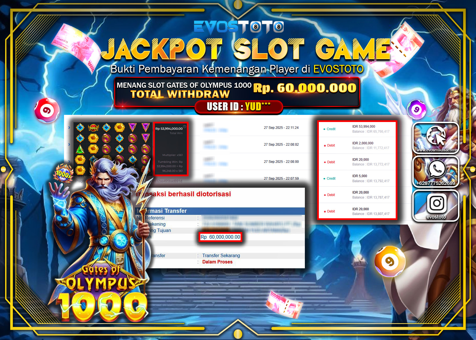 PEMBAYARAN JACKPOT SLOT GATES OF OLYMPUS 1000 Rp60.000.000 DI BAYAR LANGSUNG !