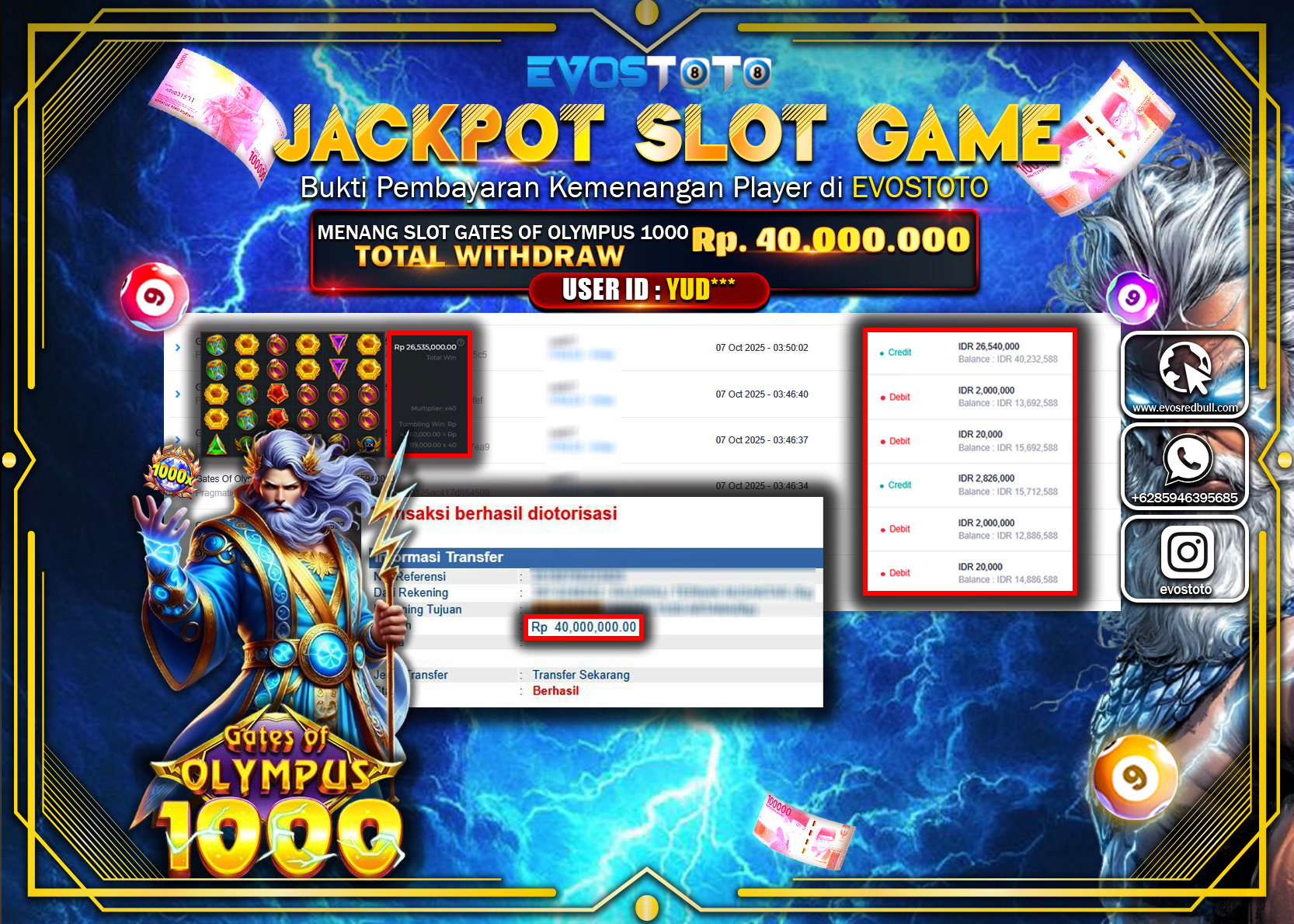 PEMBAYARAN JACKPOT SLOT GATES OF OLYMPUS 1000 Rp40.000.000 DI BAYAR LANGSUNG !