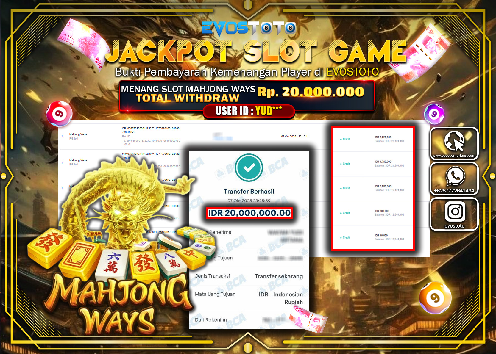 PEMBAYARAN JACKPOT SLOT MAHJONG WAYS Rp20.000.000 DI BAYAR LANGSUNG !