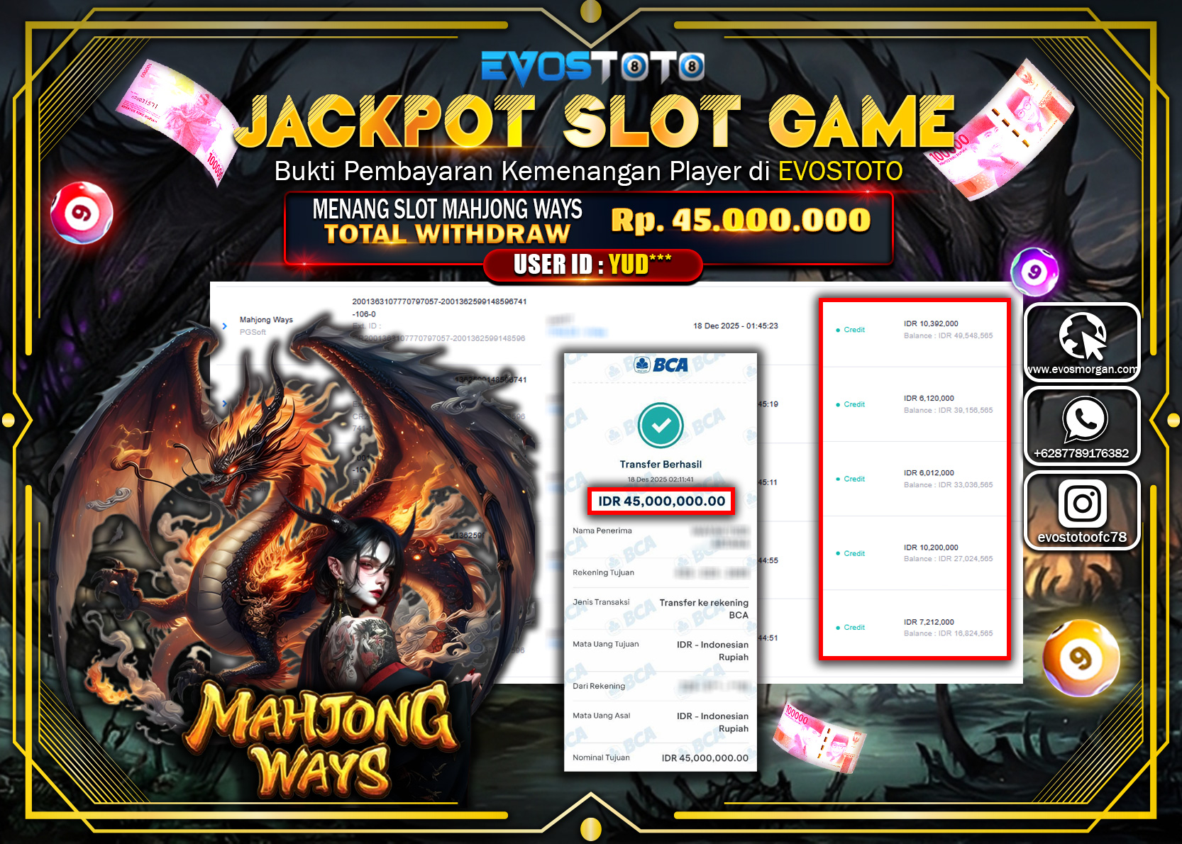 PEMBAYARAN JACKPOT SLOT MAHJONG WAYS Rp.45.000.000 DI BAYAR LANGSUNG !