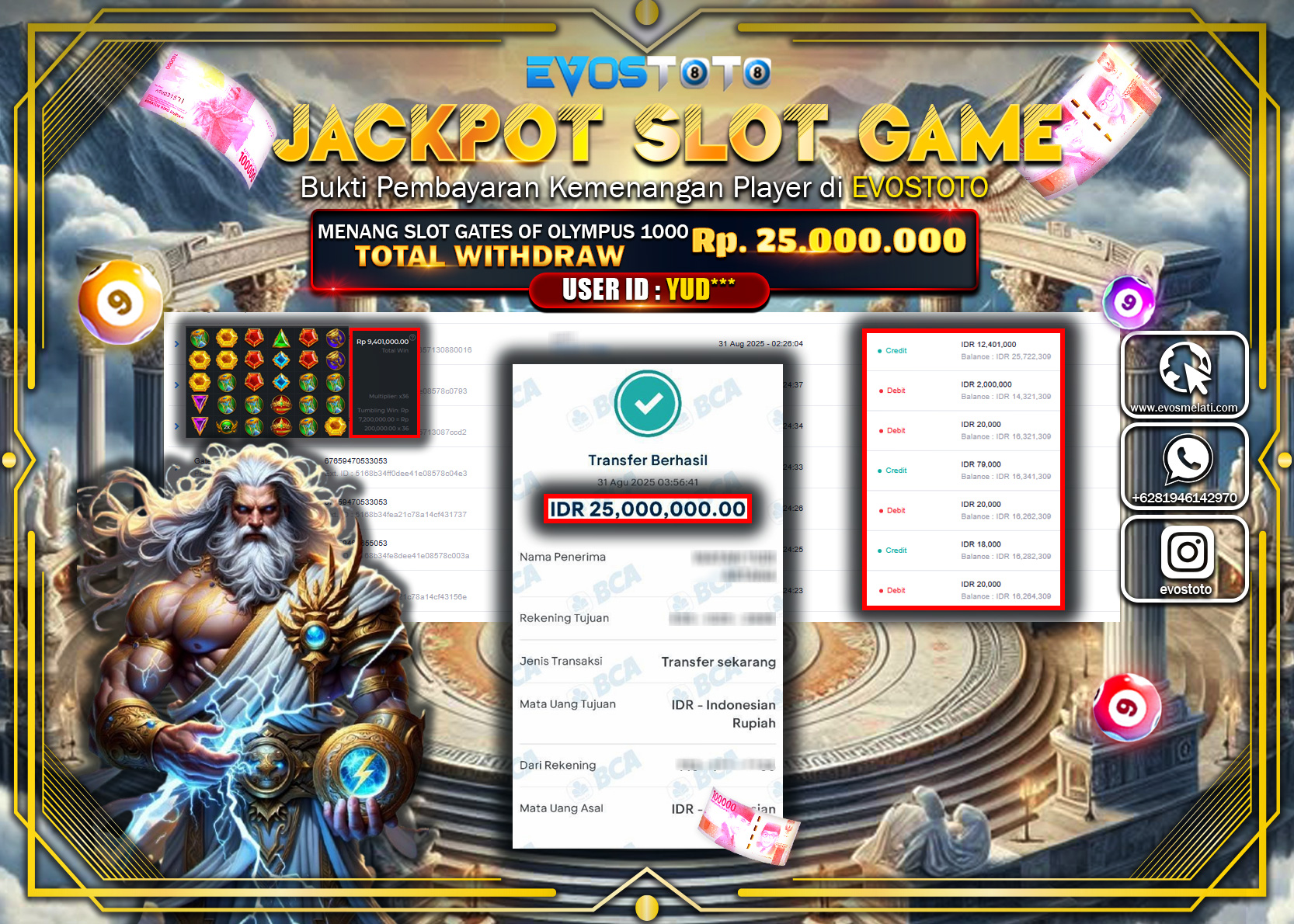 PEMBAYARAN JACKPOT SLOT GATES OF OLYMPUS 1000 Rp25.000.000 DI BAYAR LANGSUNG !