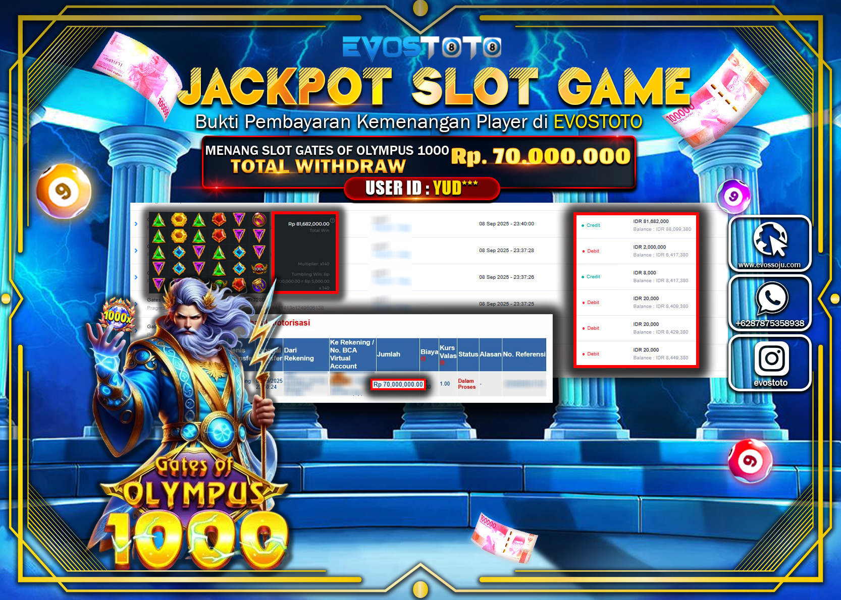 PEMBAYARAN JACKPOT SLOT GATES OF OLYMPUS 1000 Rp70.000.000 DI BAYAR LANGSUNG !