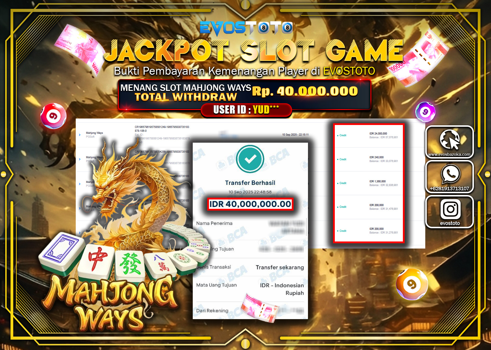 PEMBAYARAN JACKPOT SLOT MAHJONG WAYS Rp40.000.000 DI BAYAR LANGSUNG !