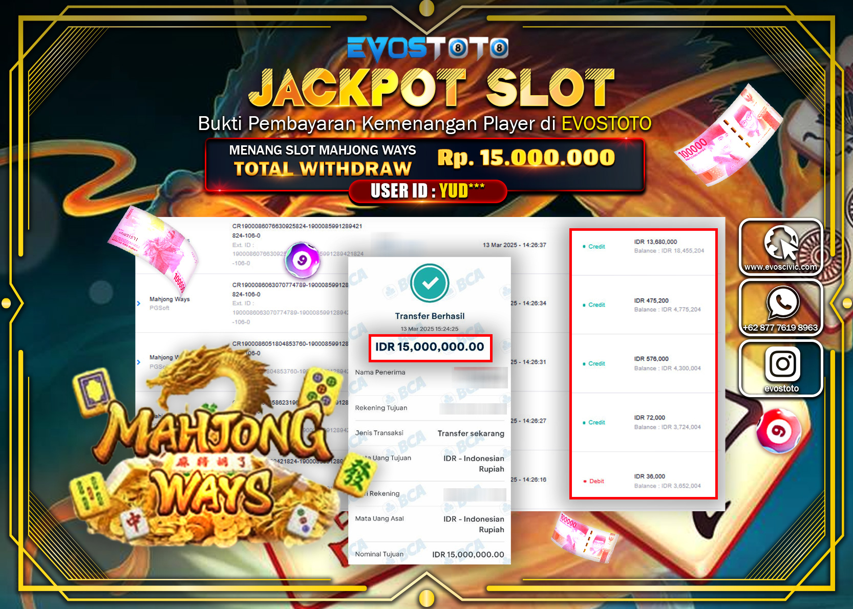 PEMBAYARAN JACKPOT SLOT MAHJJONG WAYS Rp.15.000.000 DI BAYAR LANGSUNG !