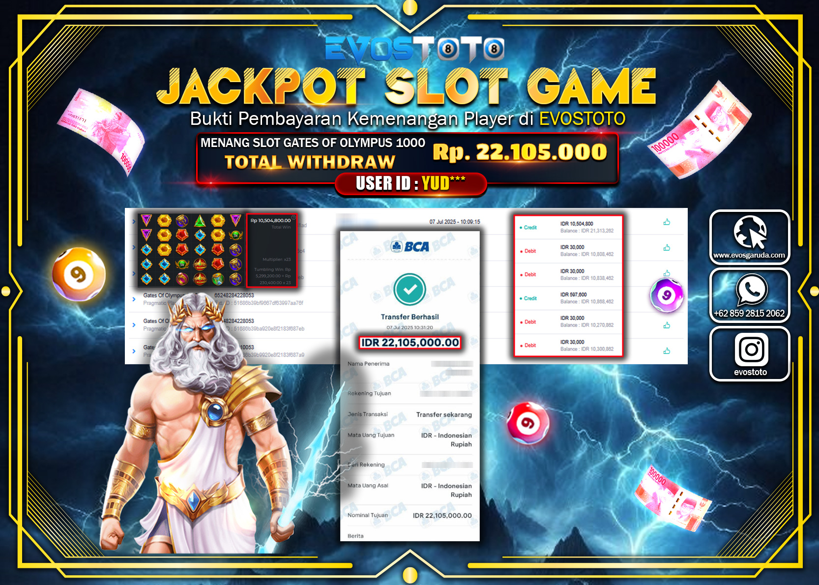 PEMBAYARAN JACKPOT SLOT GATES OF OLYMPUS 1000 RP22.105.000 DI BAYAR LANGSUNG !