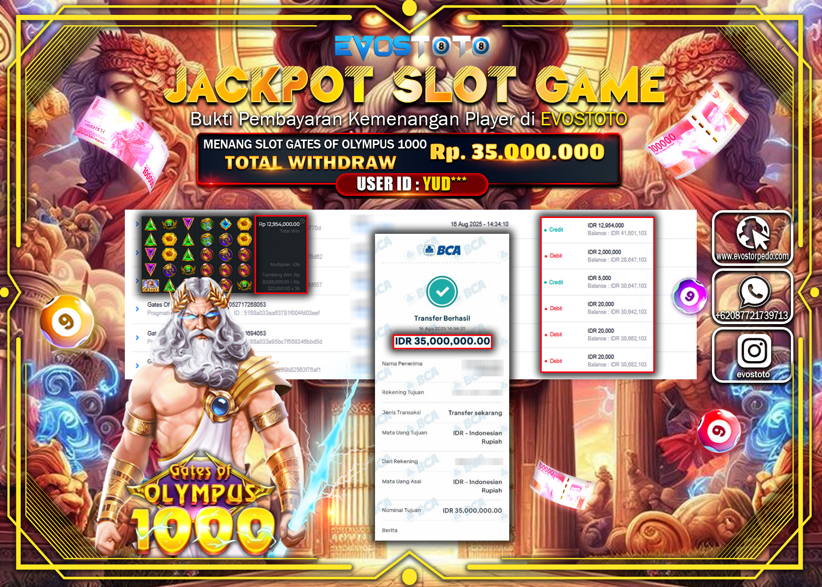 PEMBAYARAN JACKPOT SLOT GATES OF OLYMPUS 1000 Rp35.000.000 DI BAYAR LANGSUNG !