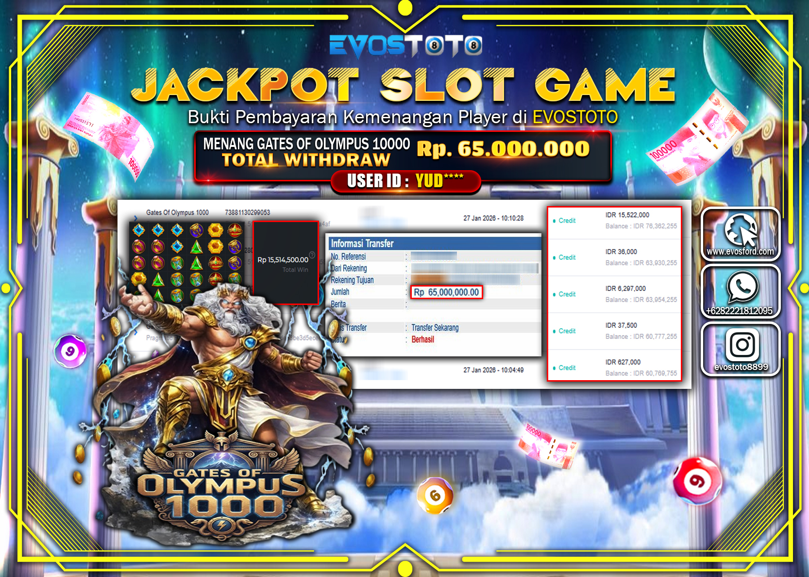 PEMBAYARAN JACKPOT SLOT GATES OF OLYMPUS 1000 Rp.65.000.000 DI BAYAR LANGSUNG !