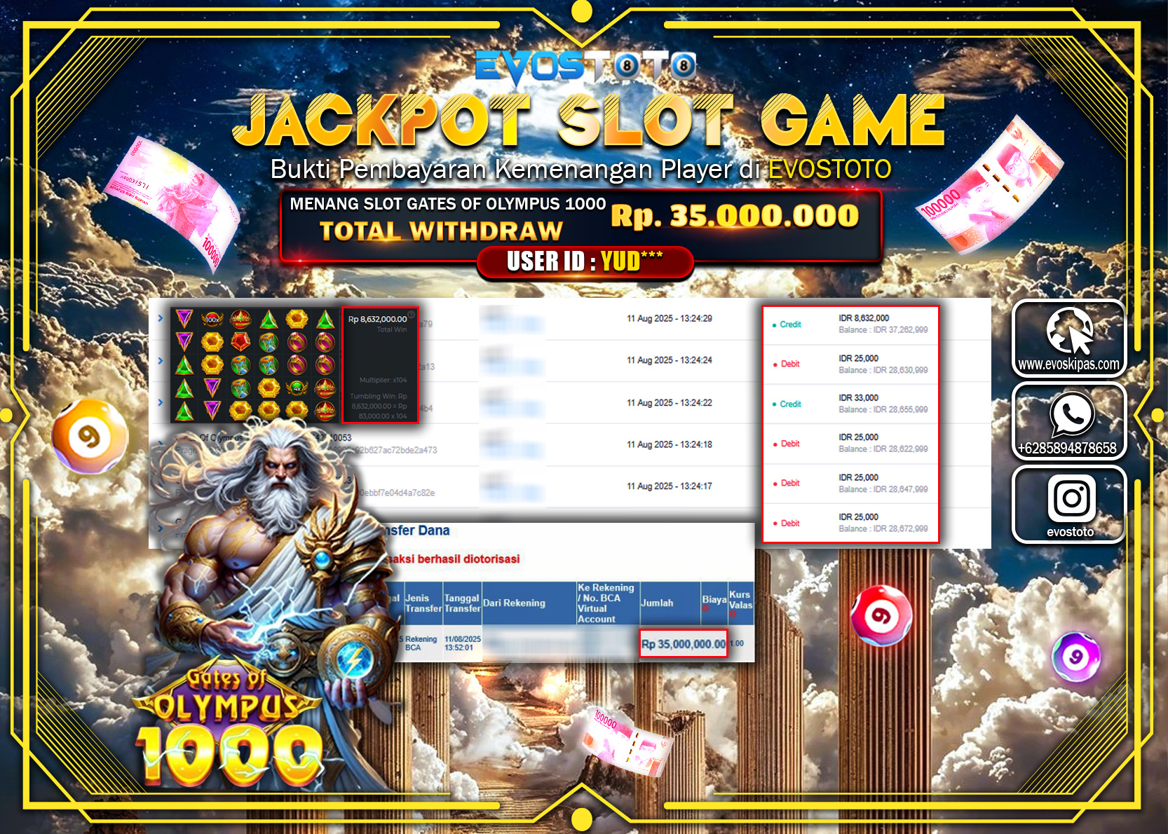 PEMBAYARAN JACKPOT SLOT GATES OF OLYMPUS 1000 Rp35.000.000 DI BAYAR LANGSUNG !