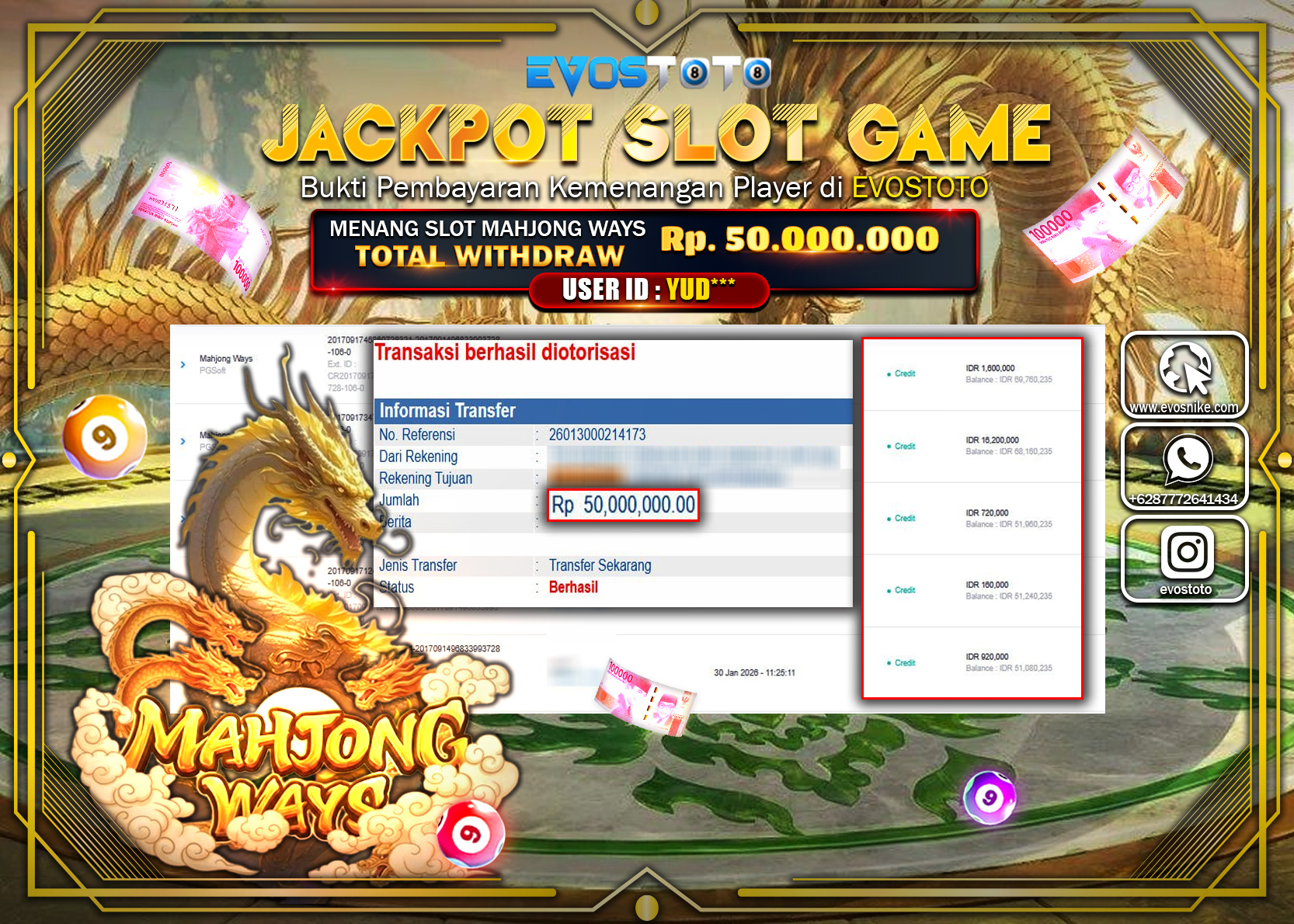 PEMBAYARAN JACKPOT SLOT MAHJONG WAYS Rp.50.000.000 DI BAYAR LANGSUNG !