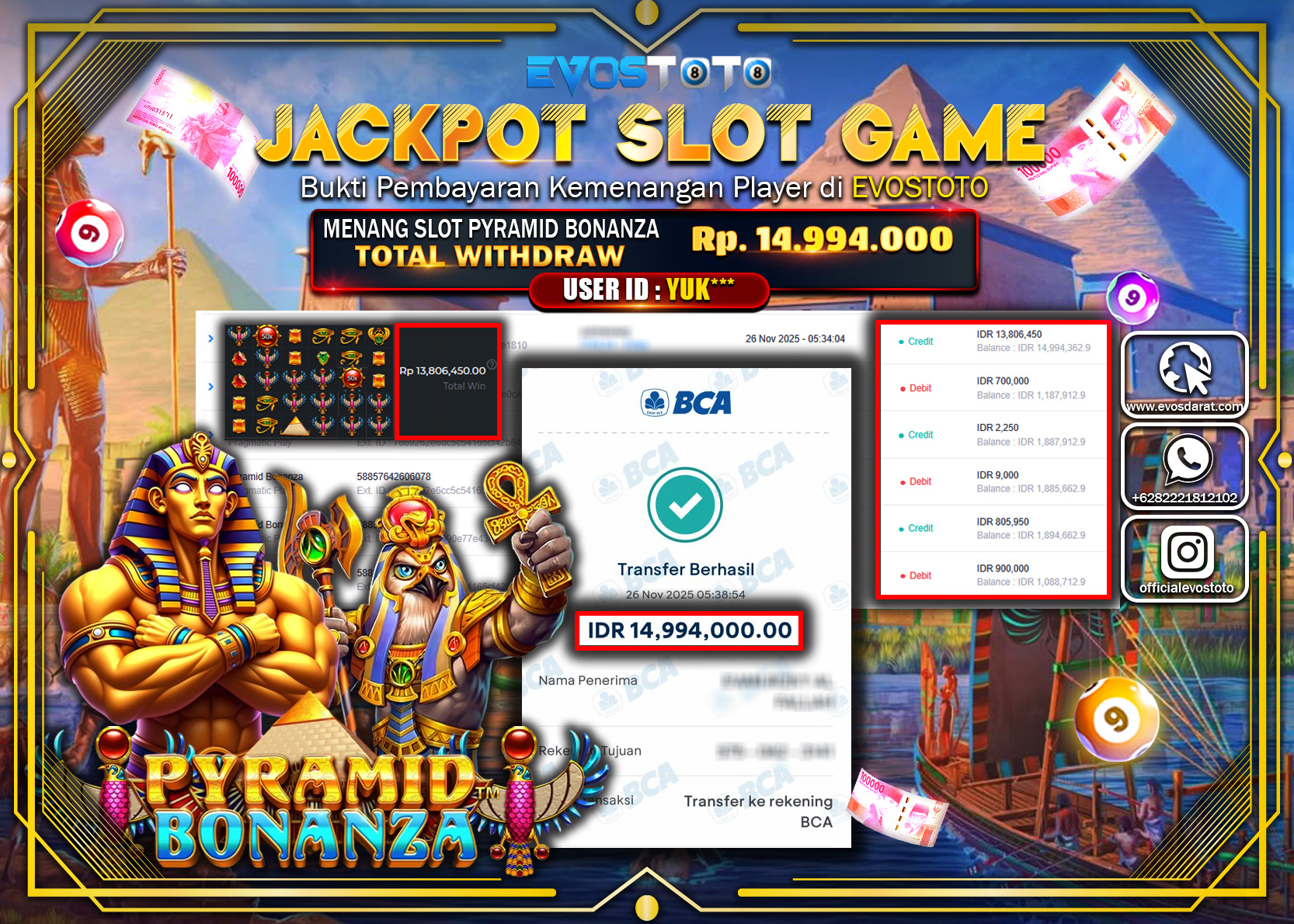 PEMBAYARAN JACKPOT SLOT PYRAMID BONANZA Rp.14.994.000 DI BAYAR LANGSUNG !
