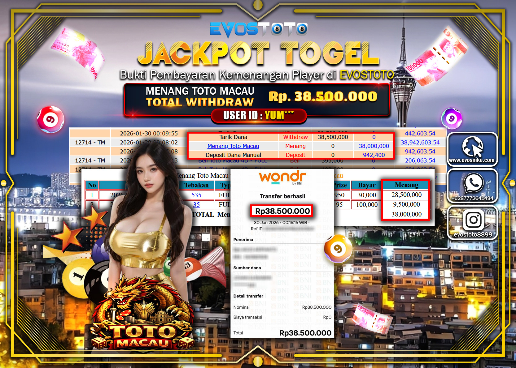 PEMBAYARAN JACKPOT TOGEL TOTO MACAU Rp.38.500.000 DI BAYAR LANGSUNG !