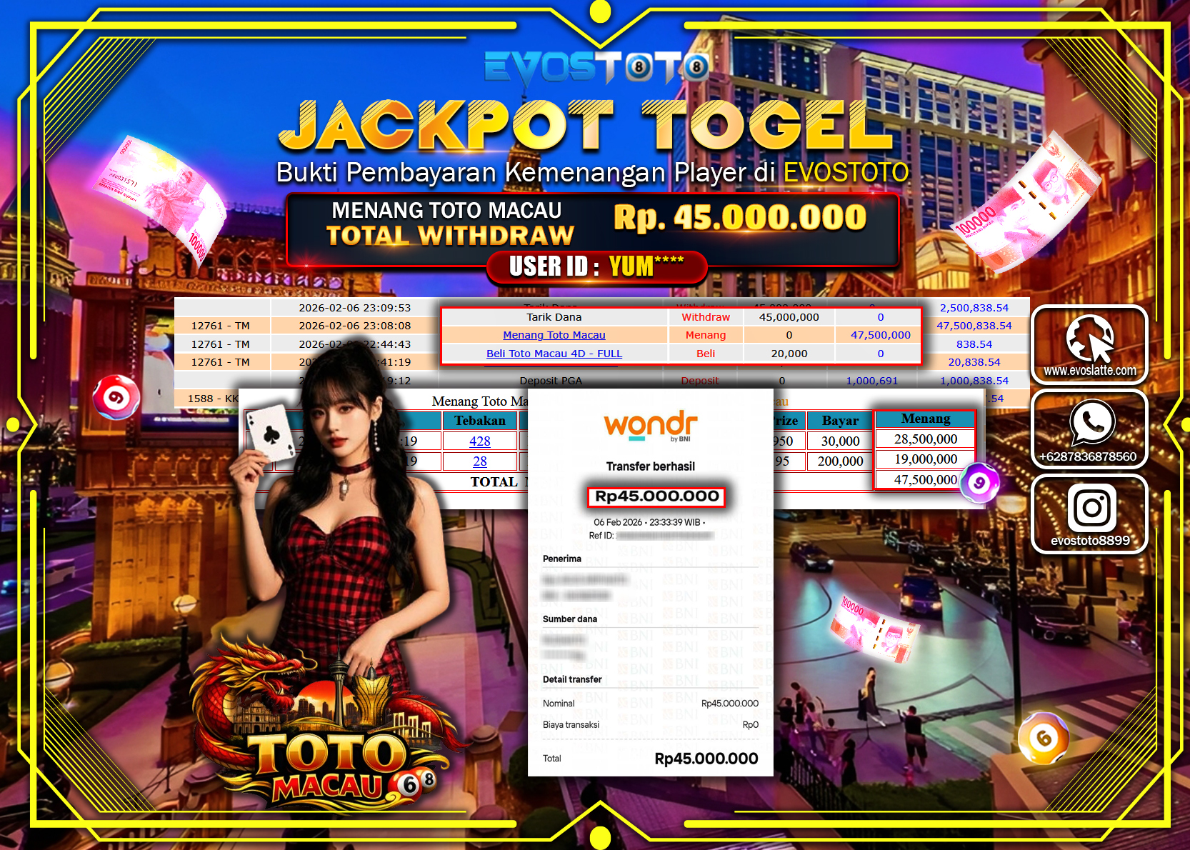 PEMBAYARAN JACKPOT TOGEL TOTO MACAU Rp.45.000.000 DI BAYAR LANGSUNG !