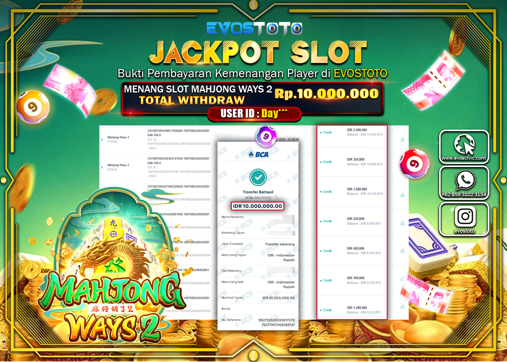 PEMBAYARAN JACKPOT SLOT MAHYONG WAYS 2 Rp.10.000.000 DI BAYAR LANGSUNG !