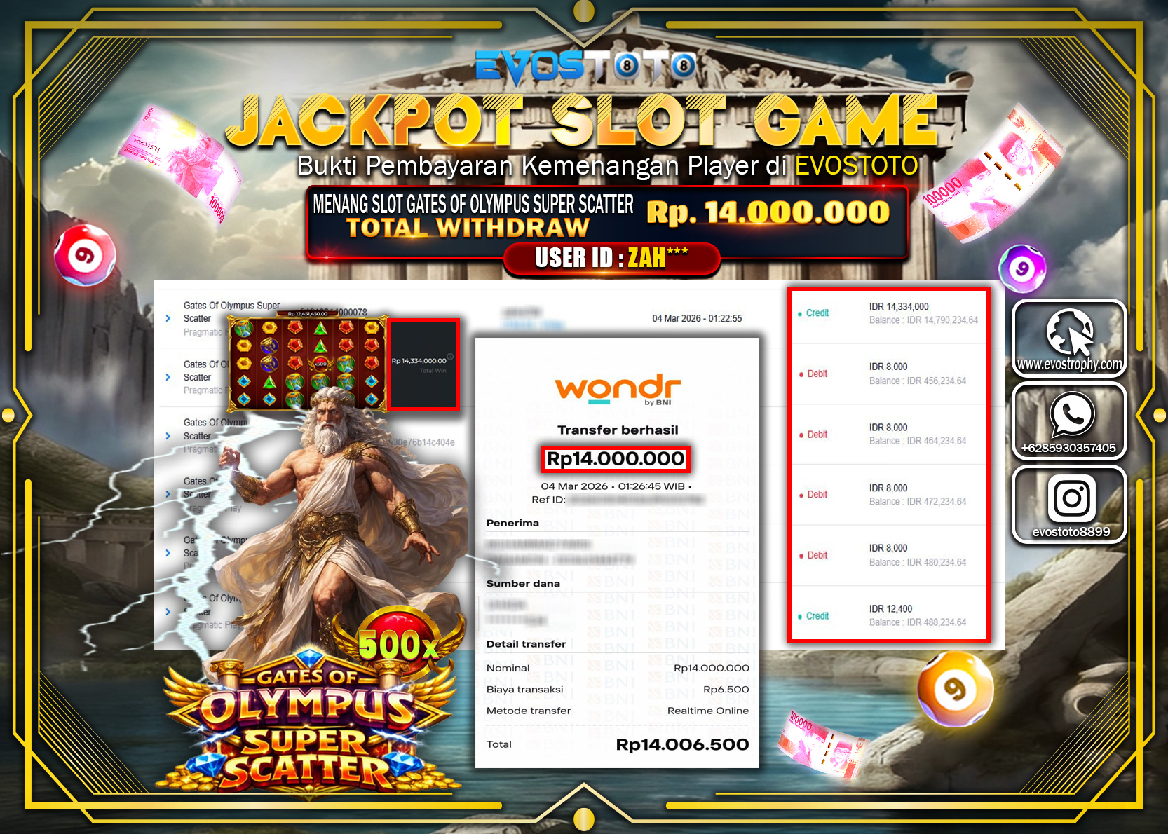 PEMBAYARAN JACKPOT SLOT GAME GATES OF OLYMPUS SUPER SCATTER Rp.14.000.000 DI BAYAR LANGSUNG !
