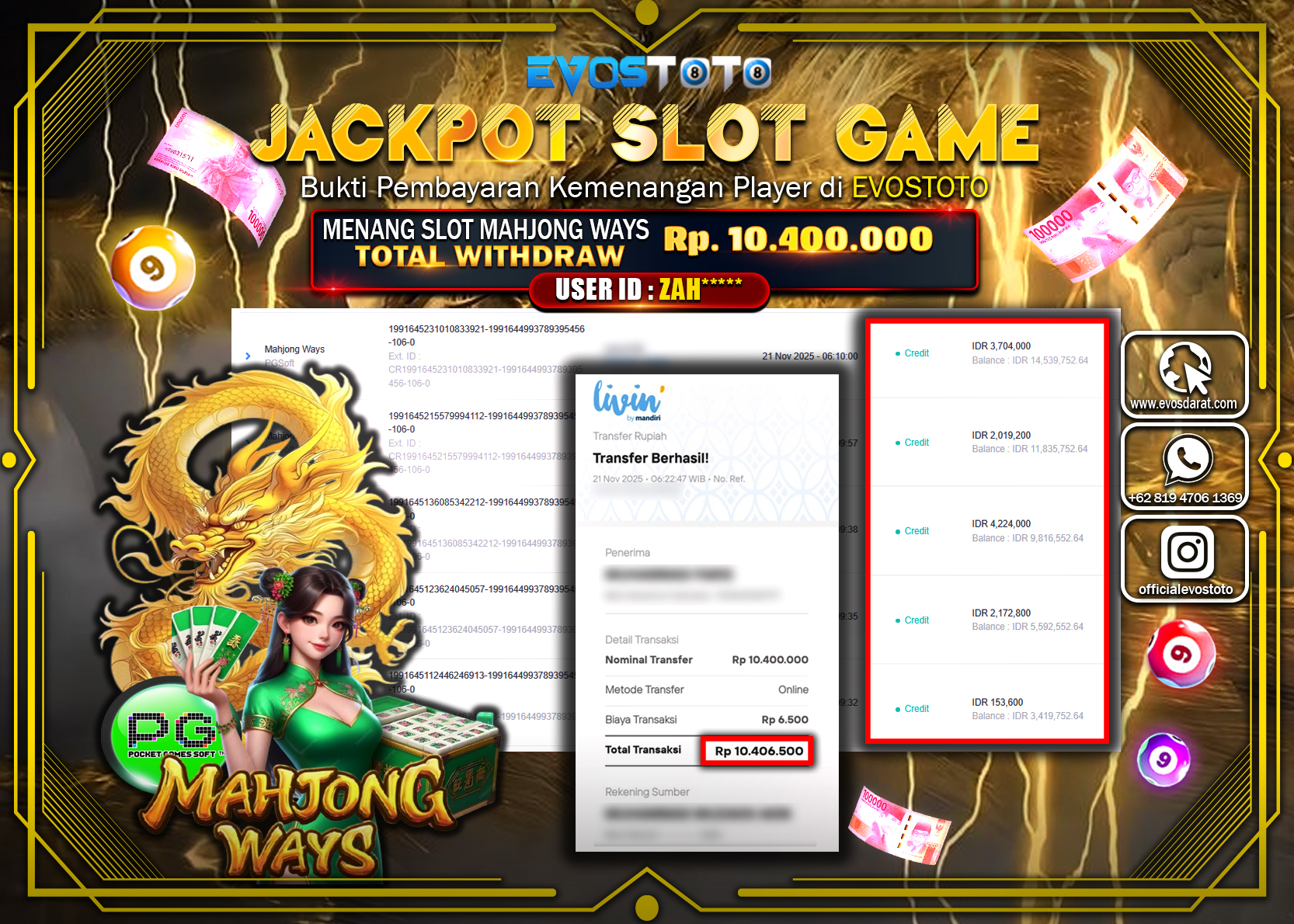 PEMBAYARAN JACKPOT SLOT MAHJONG WAYS  Rp10.400.000 DI BAYAR LANGSUNG !