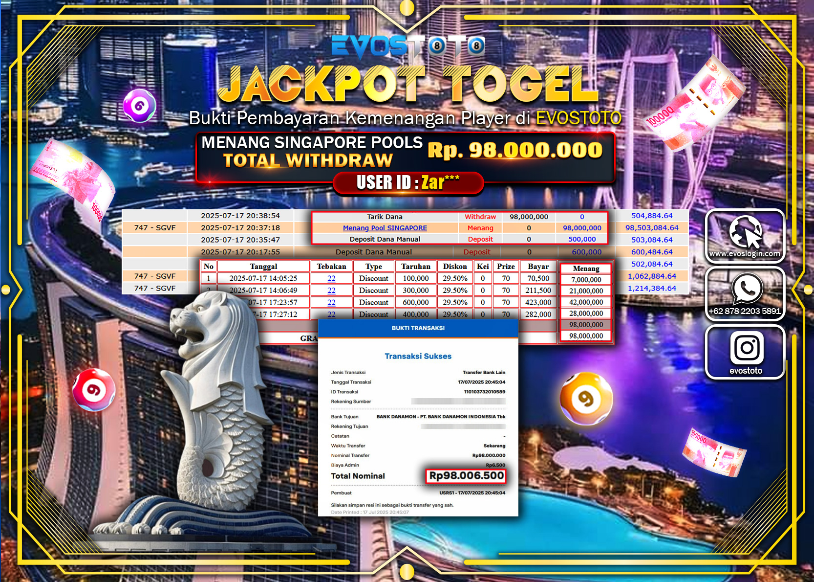 PEMBAYARAN JACKPOT TOGEL SINGAPORE POOLS Rp.98.000.000 DI BAYAR LANGSUNG !