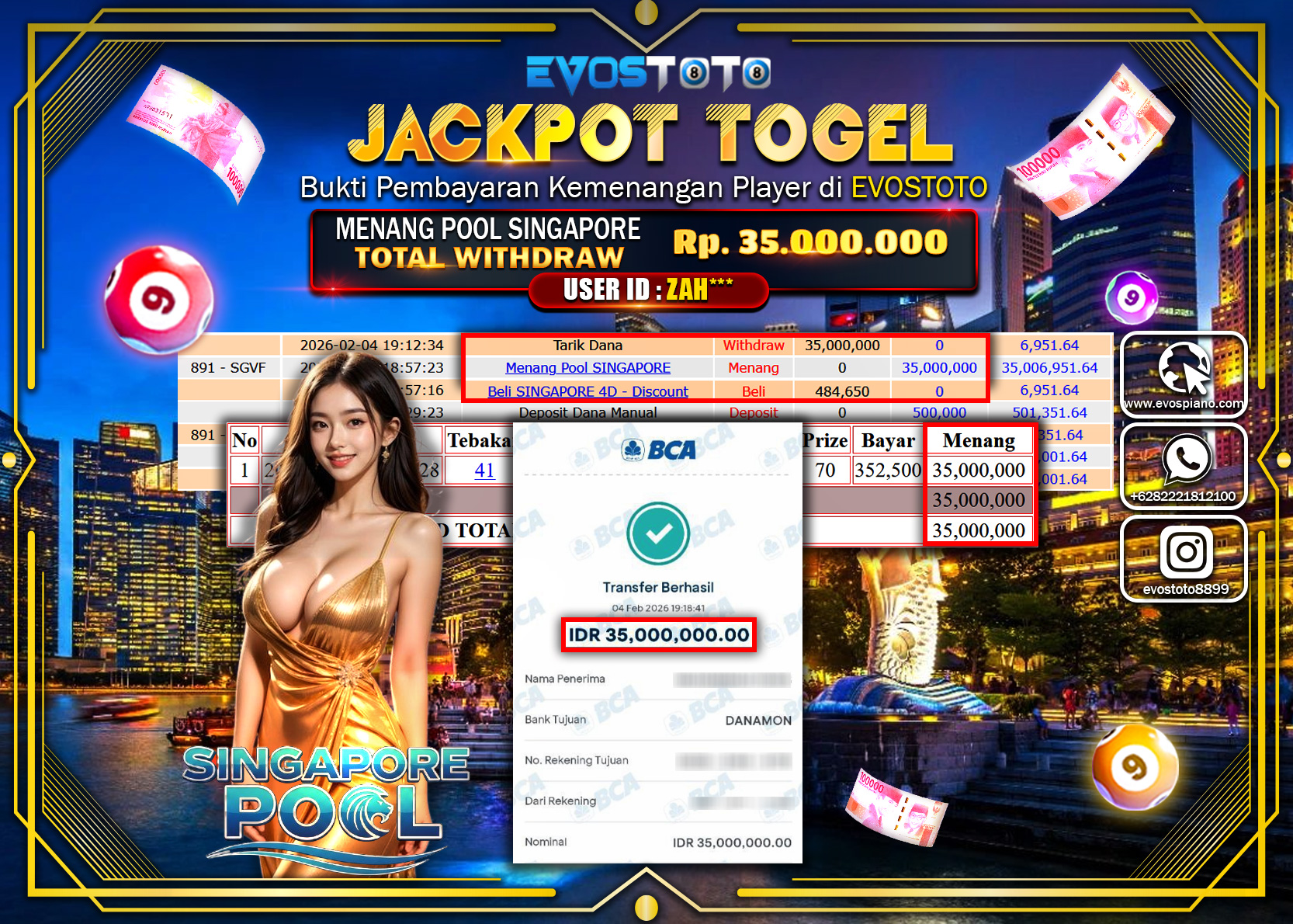 PEMBAYARAN JACKPOT TOGEL POOL SINGAPORE Rp.35.000.000 DI BAYAR LANGSUNG !