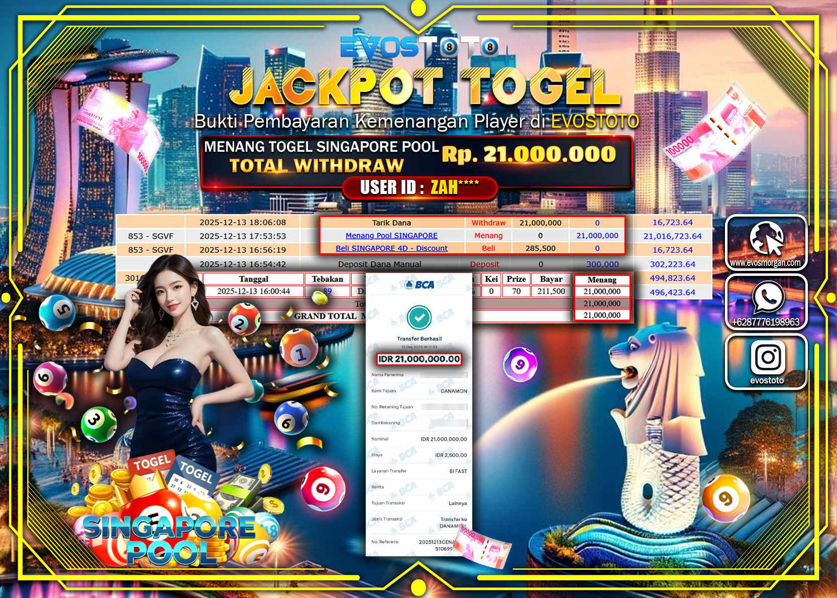 PEMBAYARAN JACKPOT TOGEL SINGAPORE POOLS Rp.21.000.000 DI BAYAR LANGSUNG !