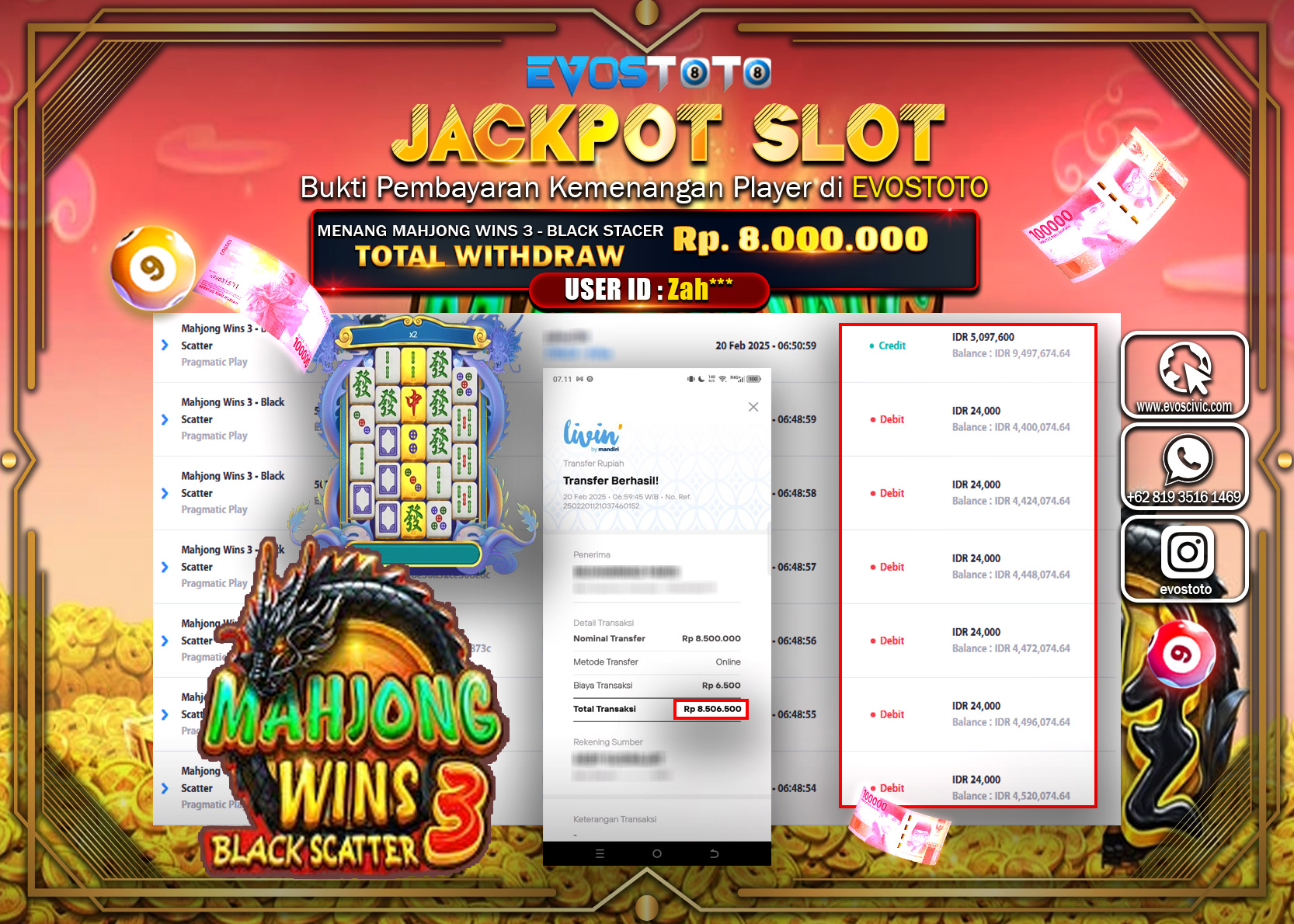 PEMBAYARAN JACKPOT SLOT MAHJONG WINS 3 - BLACK SCATER  Rp.8.000.000 DI BAYAR LANGSUNG !