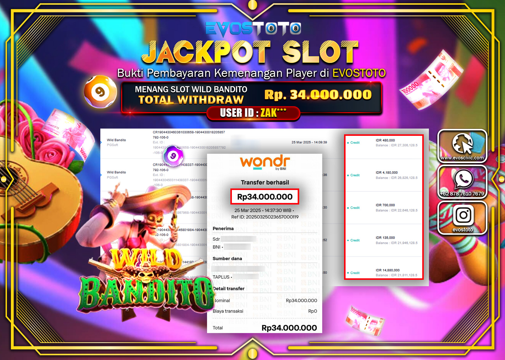 PEMBAYARAN JACKPOT SLOT WILD BANDITO Rp.34.000.000 DI BAYAR LANGSUNG !