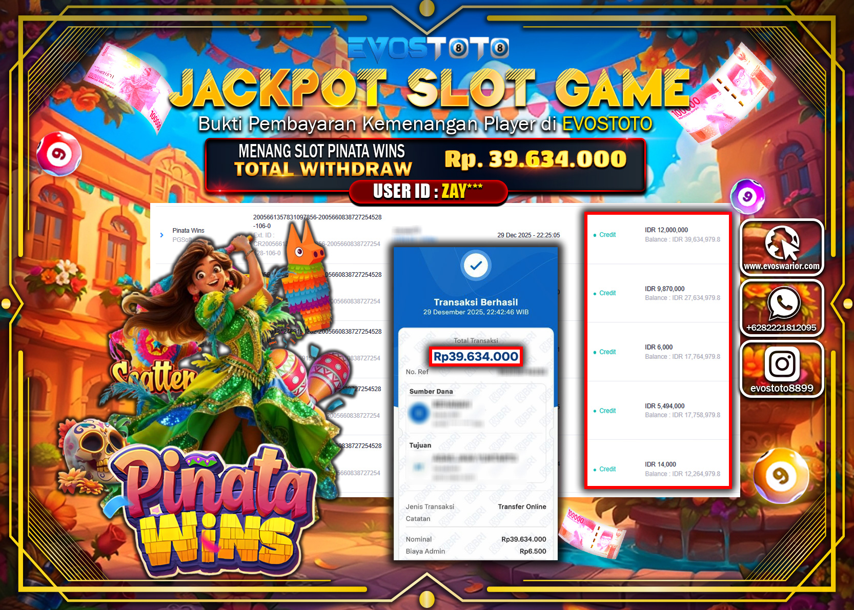 PEMBAYARAN JACKPOT SLOT PINATA WINS Rp.39.634.000 DI BAYAR LANGSUNG !