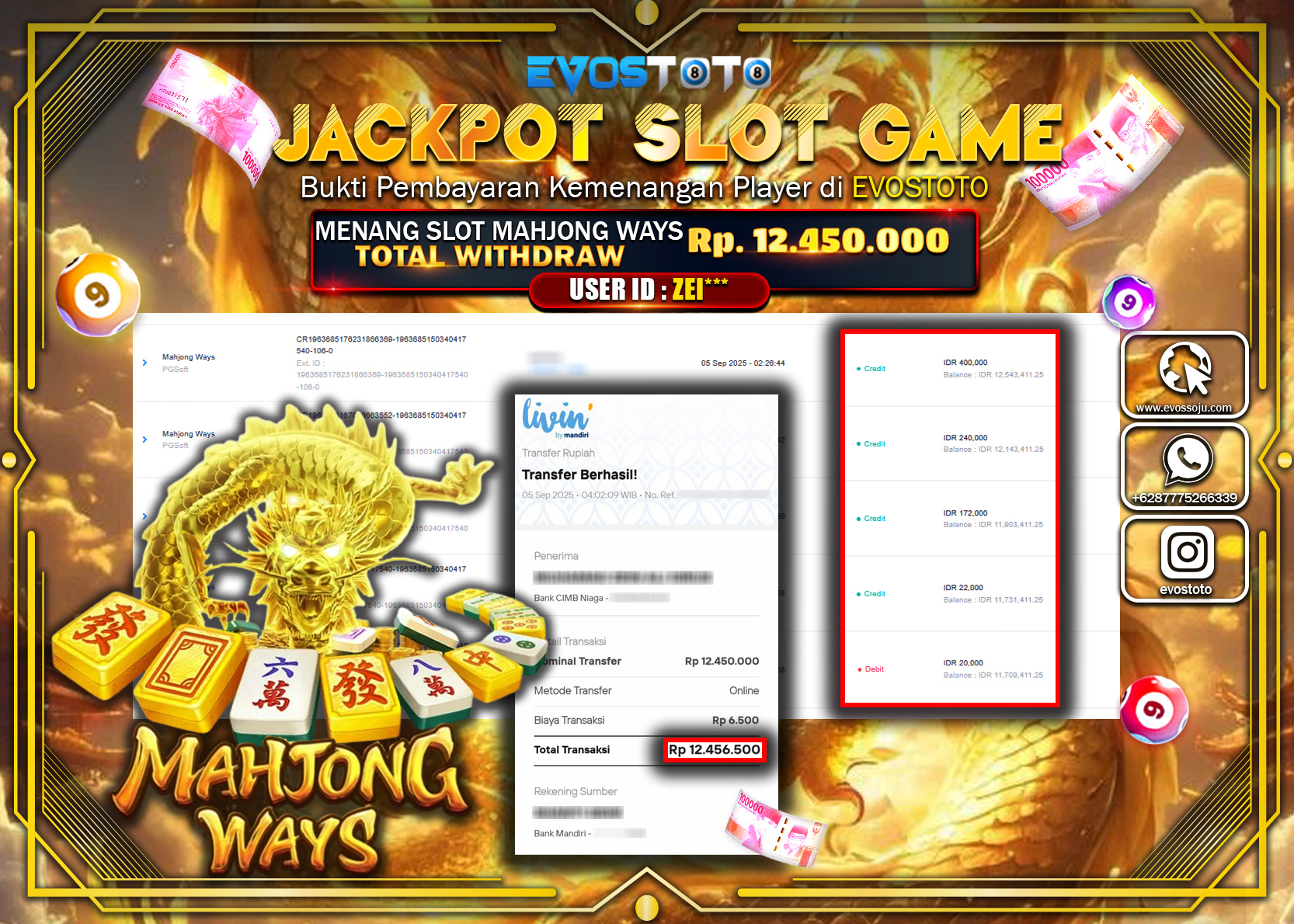 PEMBAYARAN JACKPOT SLOT MAHJONG WAYS Rp12.450.000 DI BAYAR LANGSUNG !