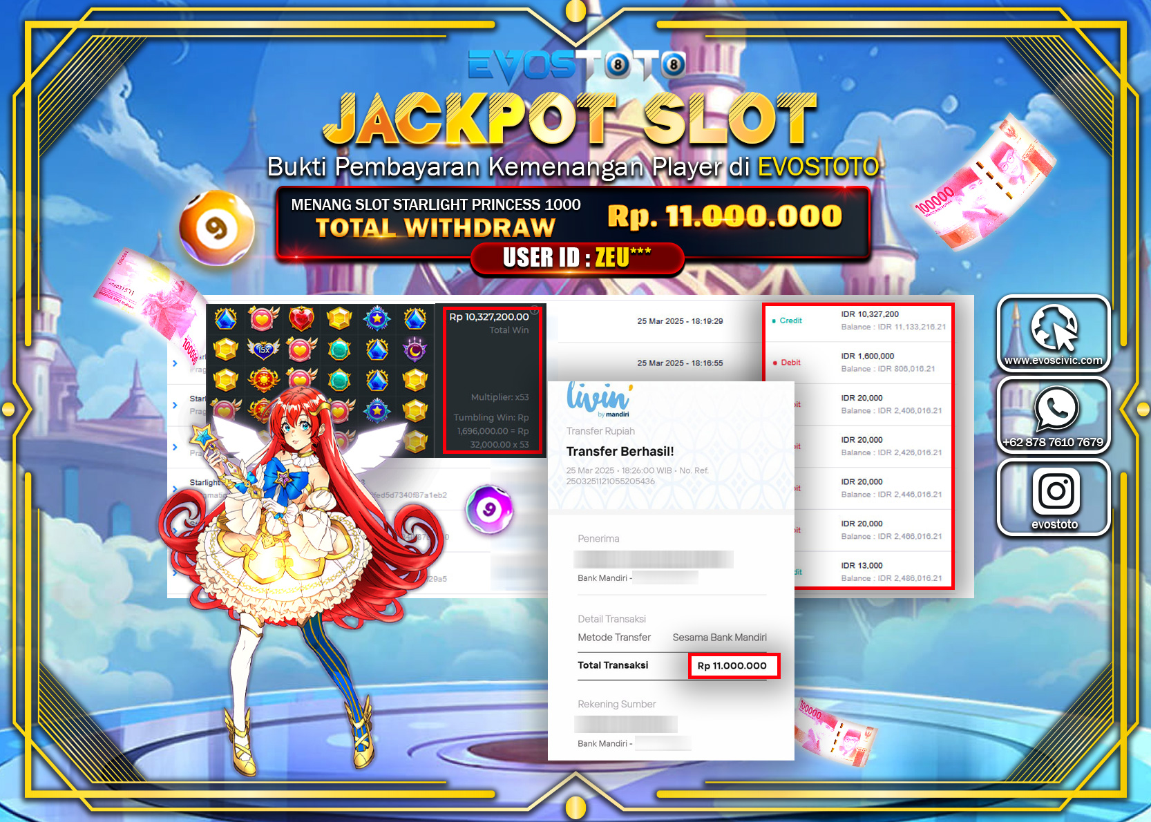 PEMBAYARAN JACKPOT SLOT STARLIGHT PRINCES 1000 Rp.11.000.000 DI BAYAR LANGSUNG !