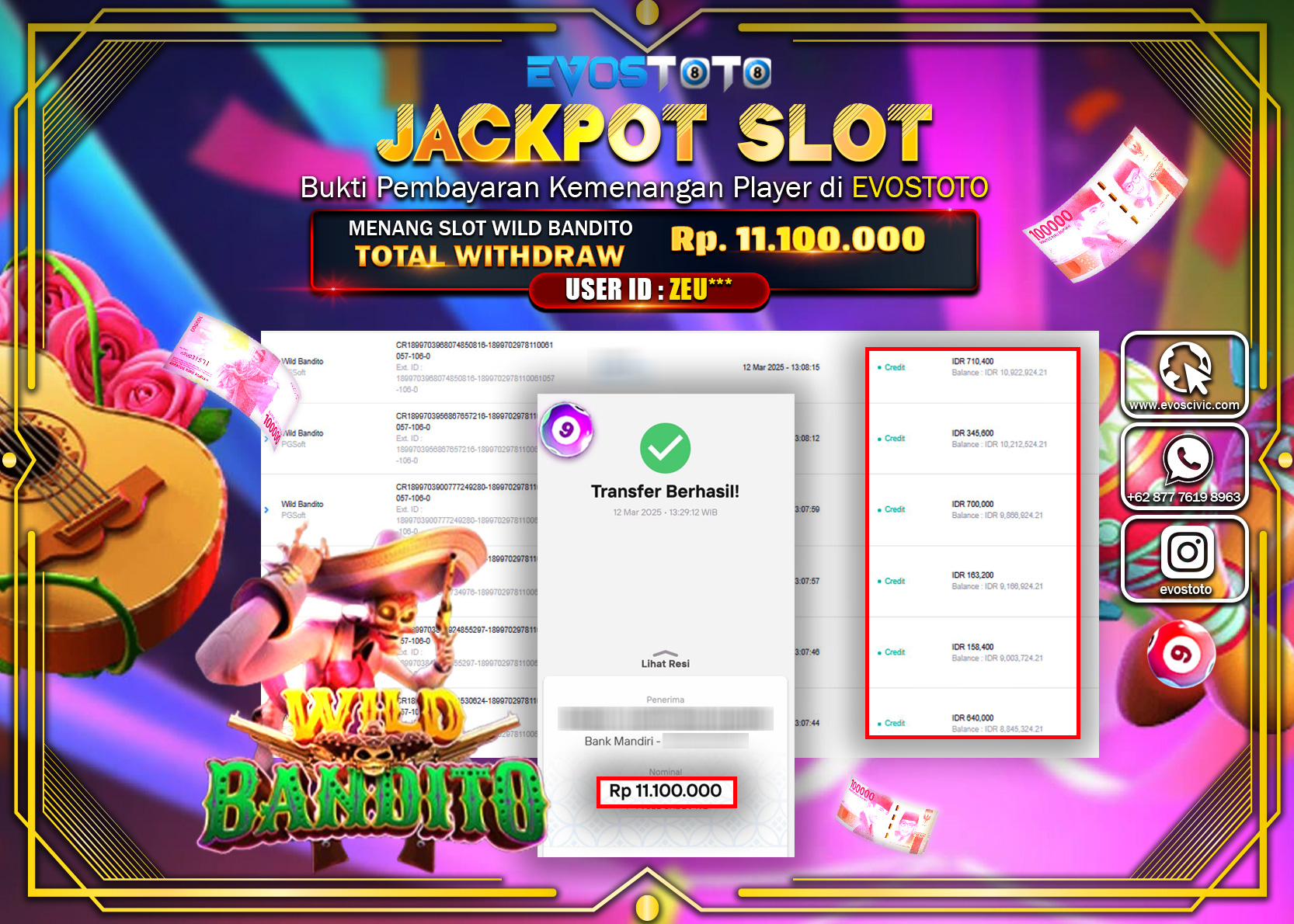 PEMBAYARAN JACKPOT SLOT WILD BANDITO Rp.11.100.000 DI BAYAR LANGSUNG !