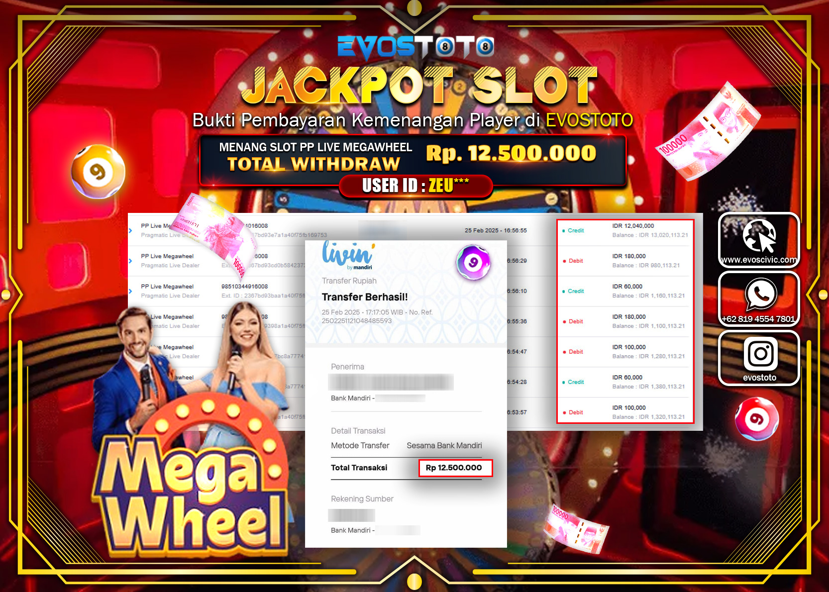 PEMBAYARAN JACKPOT LIVE GAME PP LIVE MEGAWHEEL Rp.12.500.000 DI BAYAR LANGSUNG !