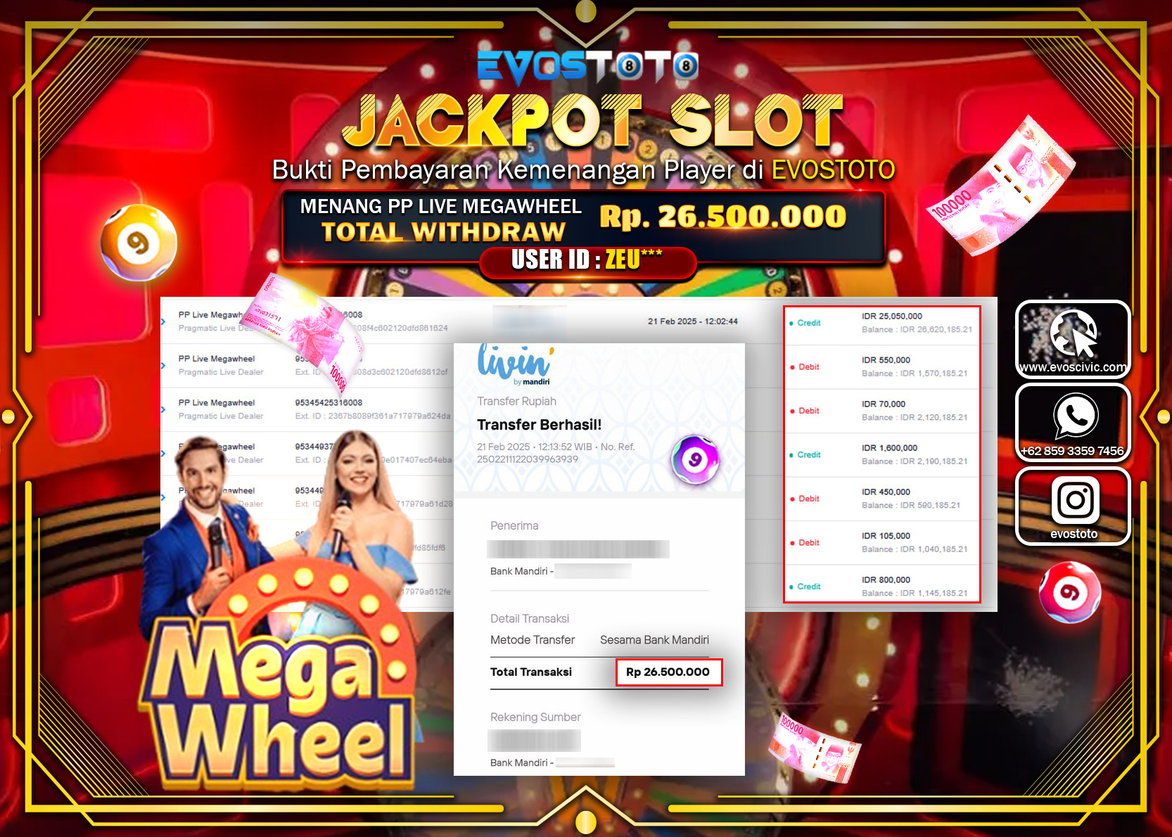 PEMBAYARAN JACKPOT LIVE GAME PP LIVE MEGAWHEEL Rp.26.500.000 DI BAYAR LANGSUNG !