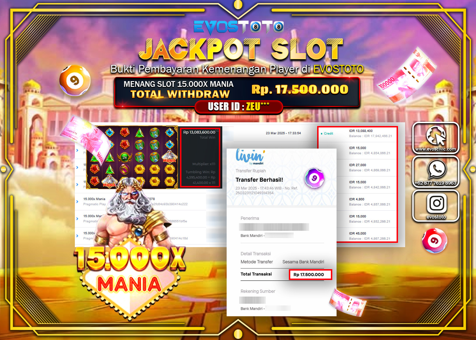 PEMBAYARAN JACKPOT SLOT 15.000X MANIA Rp.17.500.000 DI BAYAR LANGSUNG !