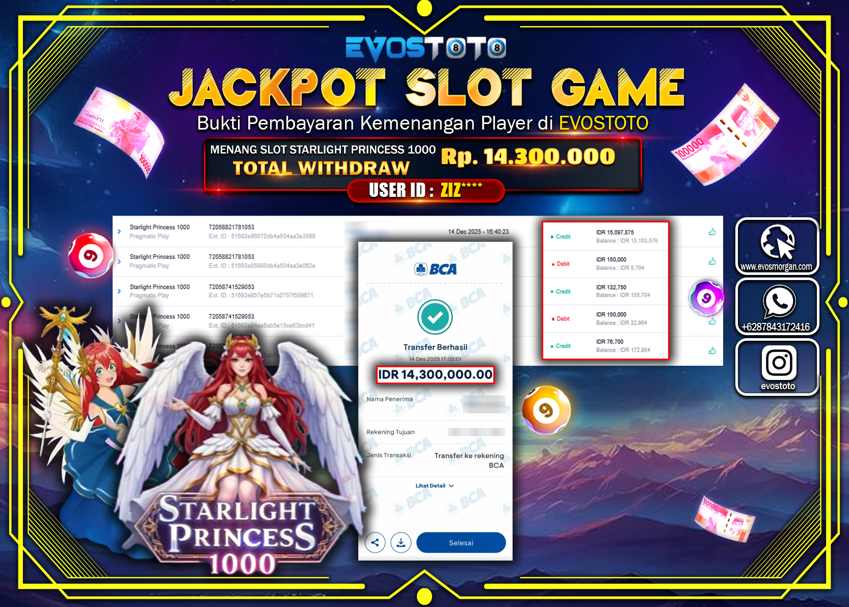 PEMBAYARAN JACKPOT SLOT STARLIGHT PRINCESS 1000 Rp.14.300.000 DI BAYAR LANGSUNG !
