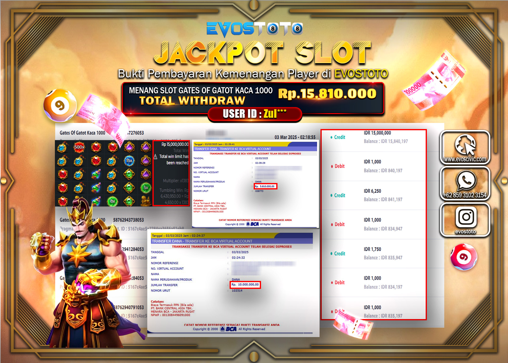 PEMBAYARAN JACKPOT SLOT GATES OF GATOT KACA 1000 Rp.15.810.000 DI BAYAR LANGSUNG !